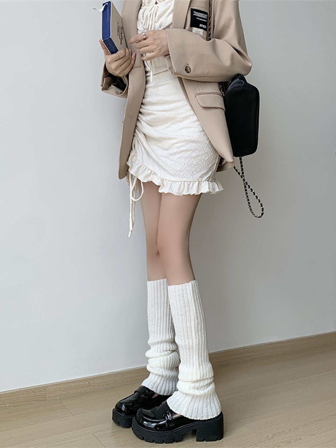 Women's 1 Pair Textured Ribbed Fitted Leg Warmers, Casual Solid Color Leg Warmers For Fall & Winter, Fashion Cozy Socks For Women & Girls, Womenswear