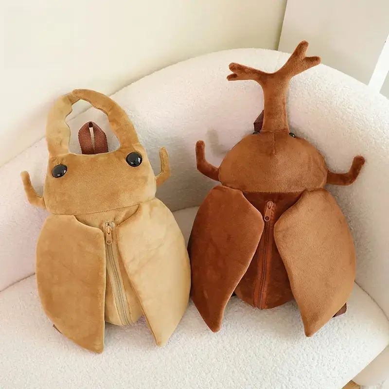 Cute Beetle & Mantis Plush Backpack, Insect Shaped Soft Toy Bag with Fun Cartoon Design, Kawaii Mini Backpack for Kids & Teens, Unique Animal Style School Bag Gift for Birthday, Travel, Outdoor Activities & Daily Use