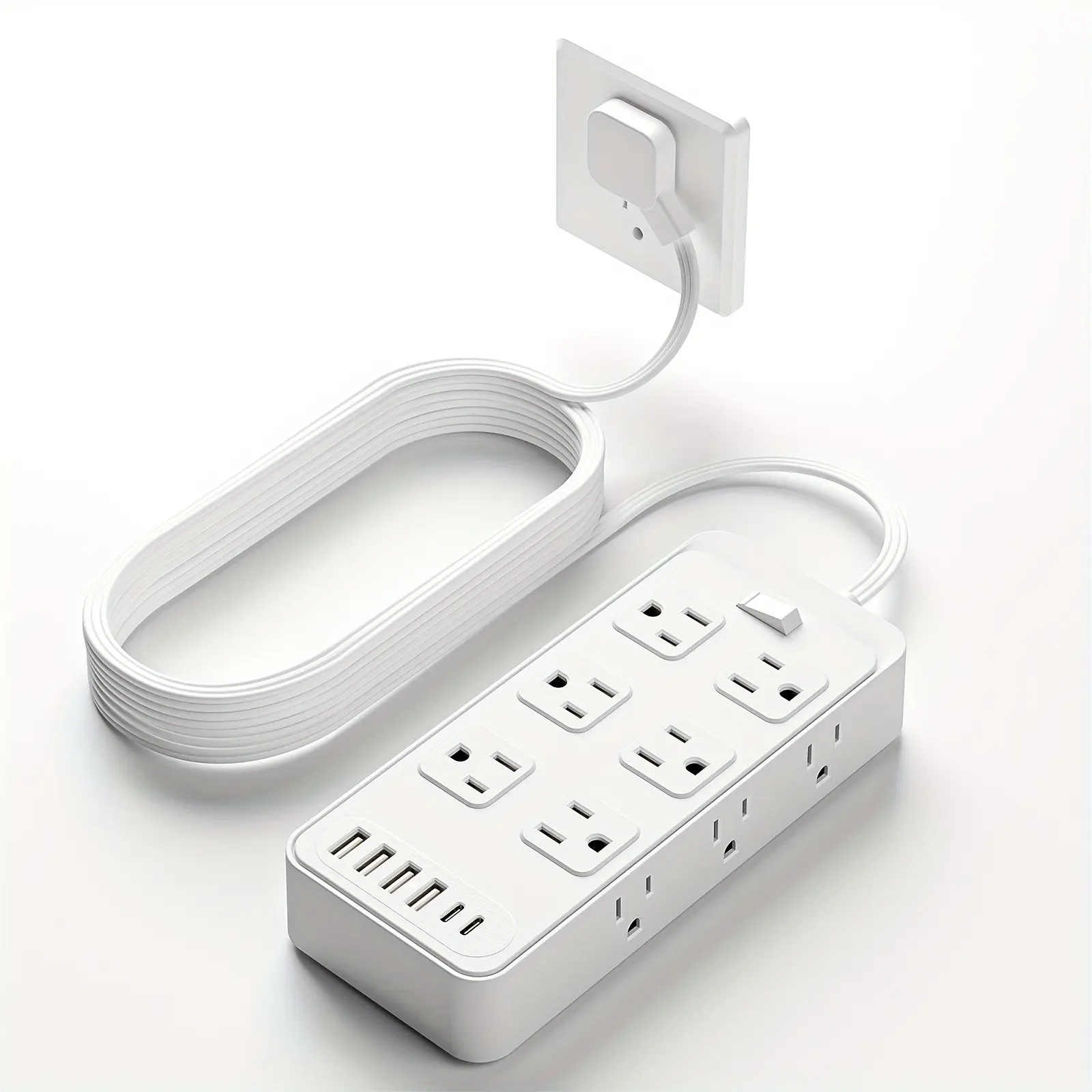 18-in-1 Power Strip with Surge Protection, 12 Outlets & 6 USB Ports, Overload Protection Switch, Extension Cord for Home, Kitchen, Office & Travel