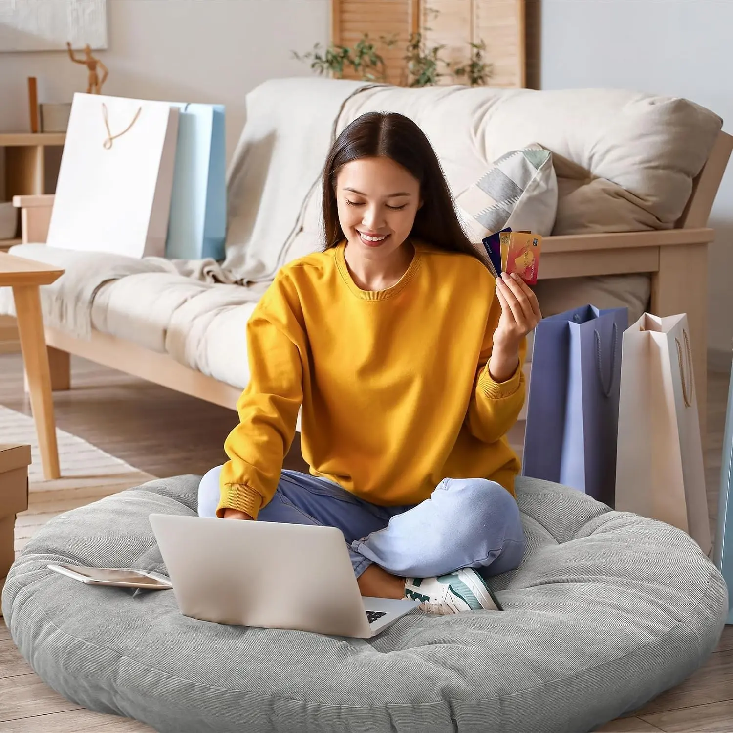 Extra Large 35 Inch Round Floor Pillow Meditation Cushion Papasan Swing Cushion for Adults Oversized Playroom Big Pillow for Yoga Living Room Sofa