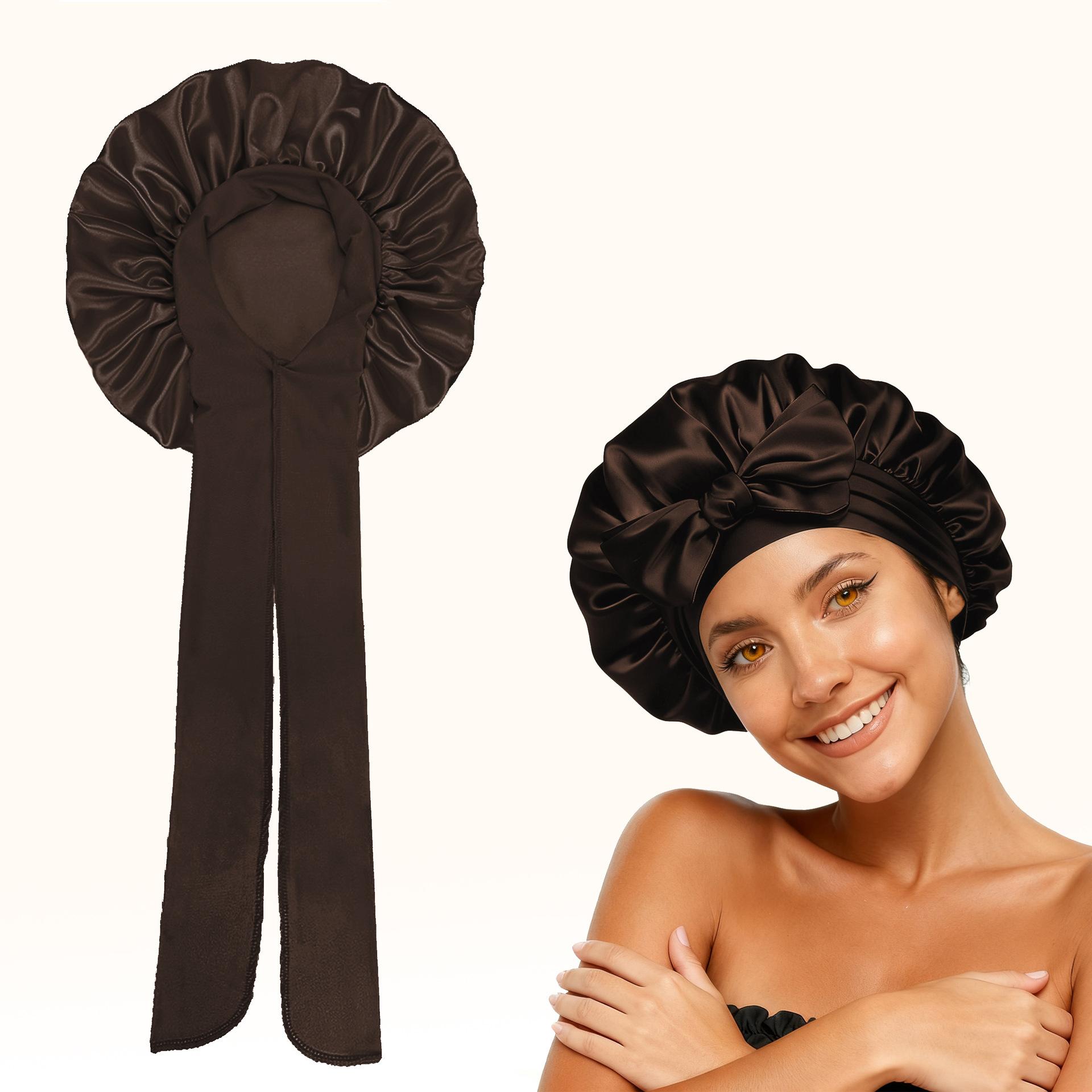 Long Bonnet Satin Hair Silk Bonnet for Sleeping Women, Silky Bonnets for Women with Tie Band, Sleep Cap for Braids Curly Hair