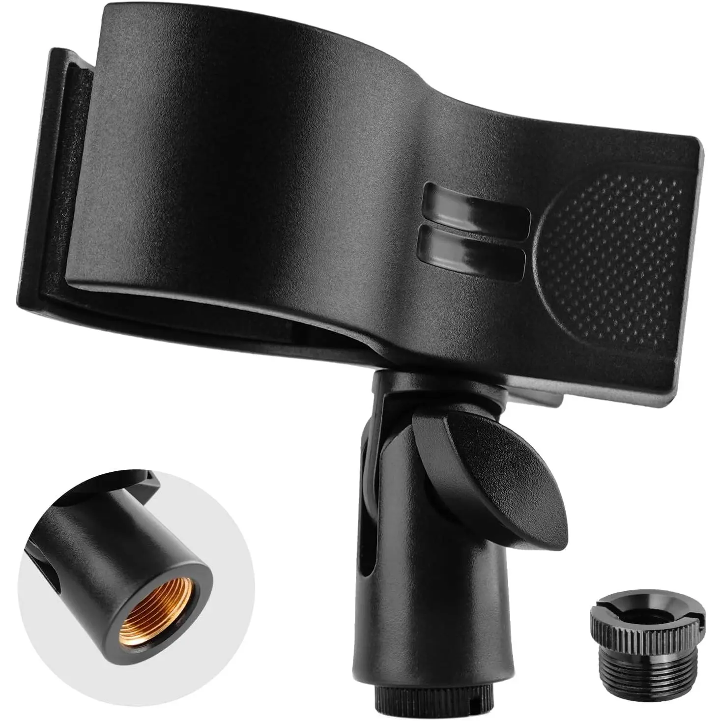 Microphone Holder, Large Mic Accessory Clip for Stands, Fit for  Condenser and  Microphones with Outer Diameter Range 1.26" from 2.3", with a 5/8" to 3/8" Screw Adapter(1Pcs)