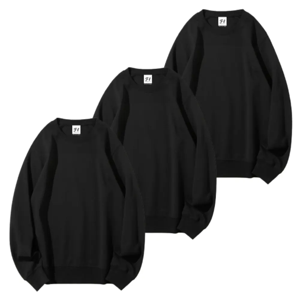 Women's 3-Pack Classic Plain Longsleeves Round Neck Soft Cotton Blend Pullover Sweatshirts, Unisex Loose Oversized Tops, S-5XL for Casual Daily Wear, Streetwear Layering
