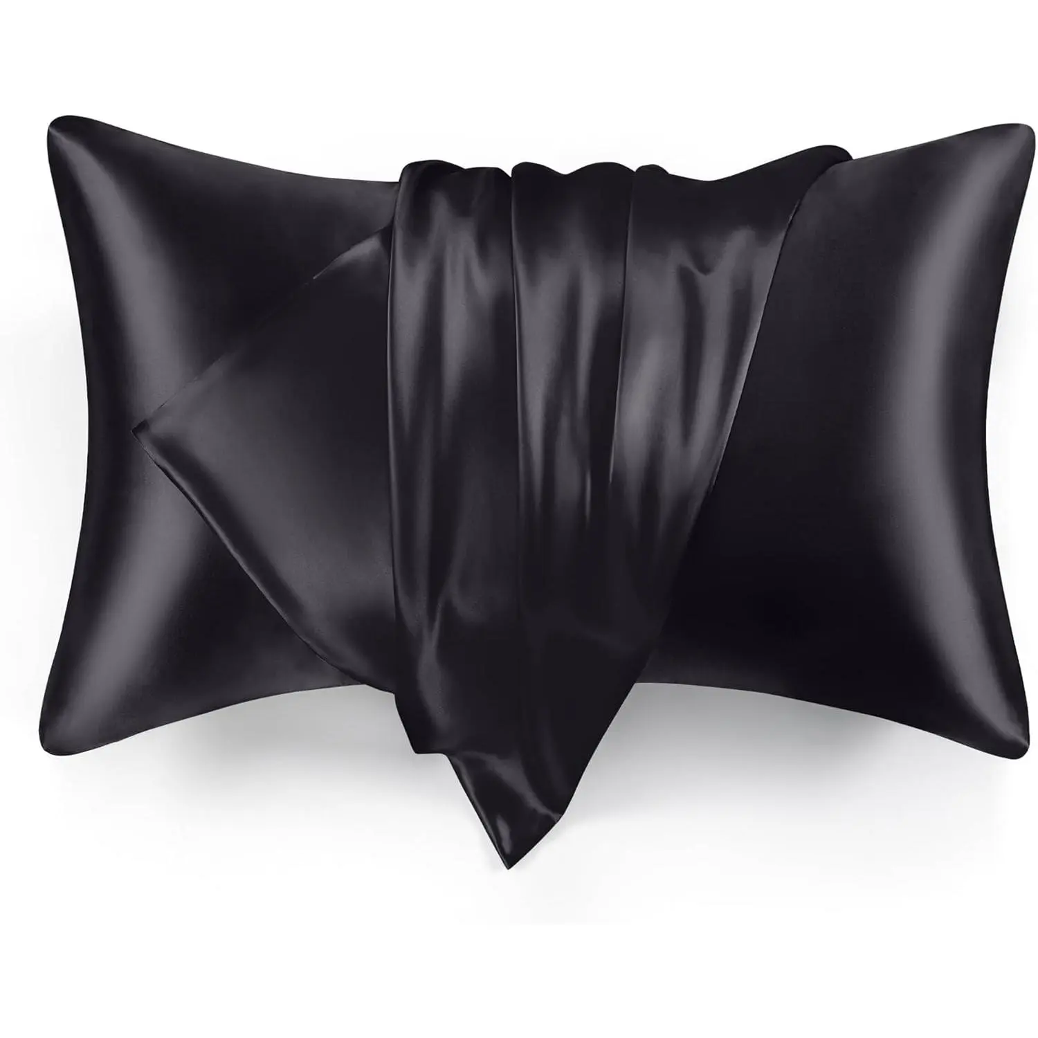 Pillowcase Set of 2 Queen Size 20x30, Cooling Pillow Covers for Hair and Skin, with Envelope Closure, Similar to Silk, Black