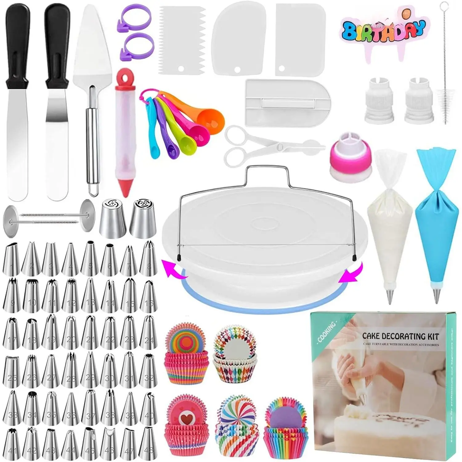 475 count Complete Cake Decorating Kit, Cake Decorating Tools with Rotating Cake Stand, Cake Leveler, Piping Tips etc. Cake Decorating Supplies Kit for Beginners, Bakers & Hobbyists, Cake Shop (Blue)