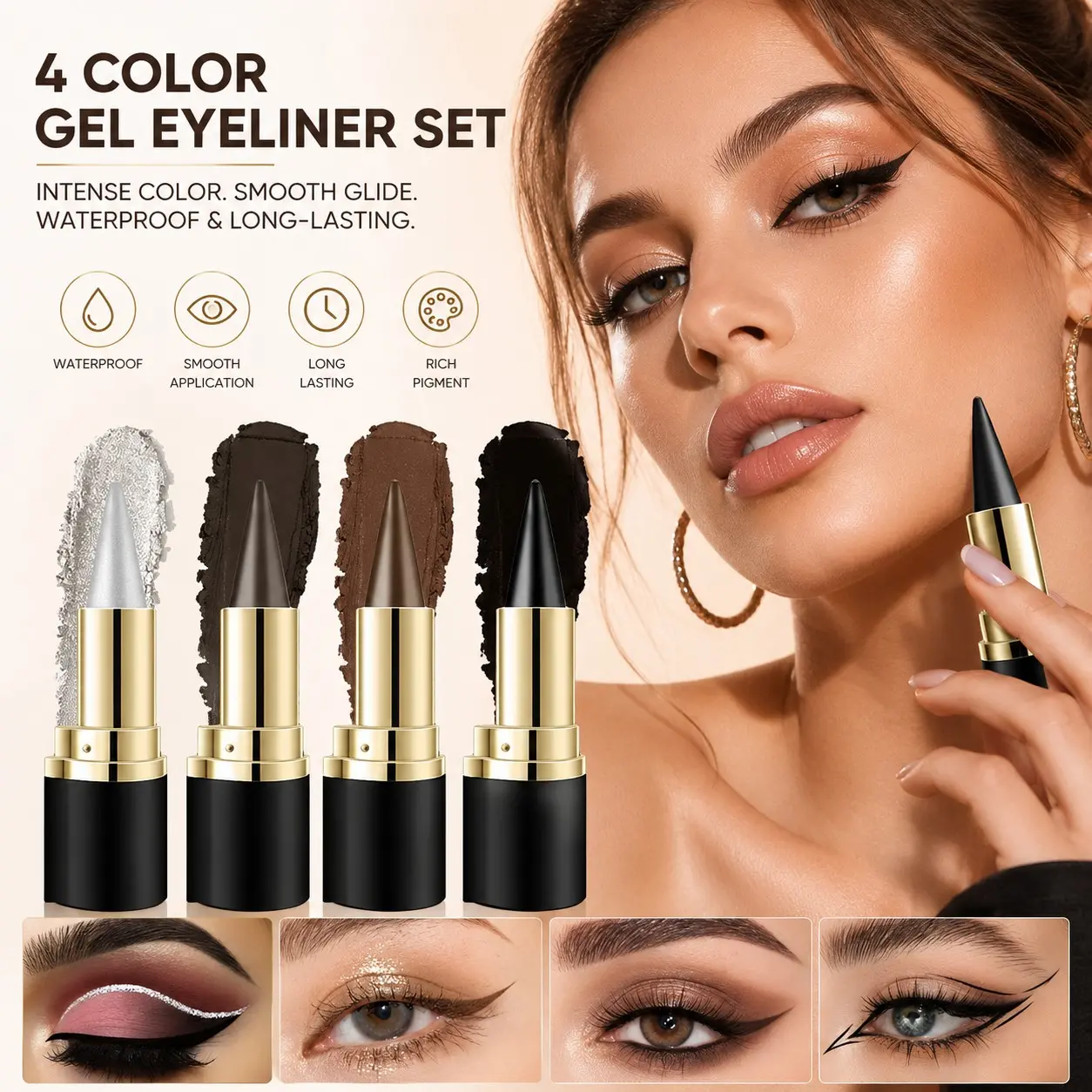4-Pack Matte Quick-Dry Eyeliners, Smooth High Pigment, Long-Lasting Waterproof, Dual-Use Eye & Lip Liner, Beginner-Friendly, Perfect Gift