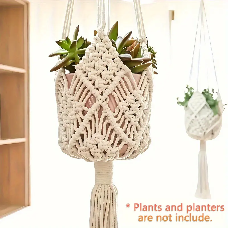 2 Pcs Boho Bohemian Handcrafted Macrame Plant Hanger Set for Vertical Indoor/Outdoor Home Decorations, Hanging Planters, Hanging Baskets, Boho Hand-Knitted Flower Pots Hangers with Geometric Patterns Suitable for Pots up to 8 Inches #TOP PICKS