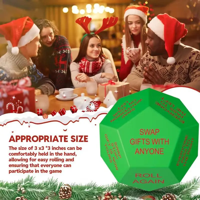 2026 Upgrade Santa Gift Exchange Dice, 12-Sided Christmas Party Die, Festive Design, Durable Plastic, Holiday Games, Home Fun, Christmas Decor