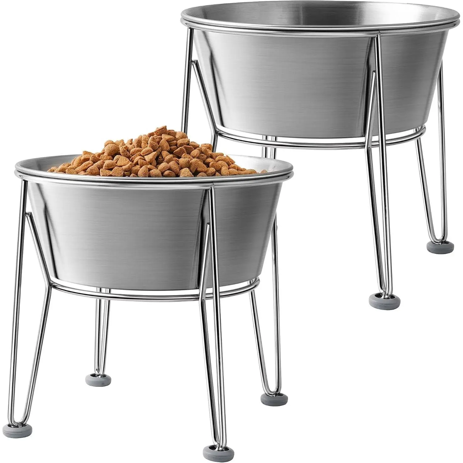 Elevated Stainless Steel Dog Bowls 2-Pack - 48oz/6 Cups Feeder for Medium-Small Dogs, Non-Slip Raised Base, Dual Food & Water Bowls