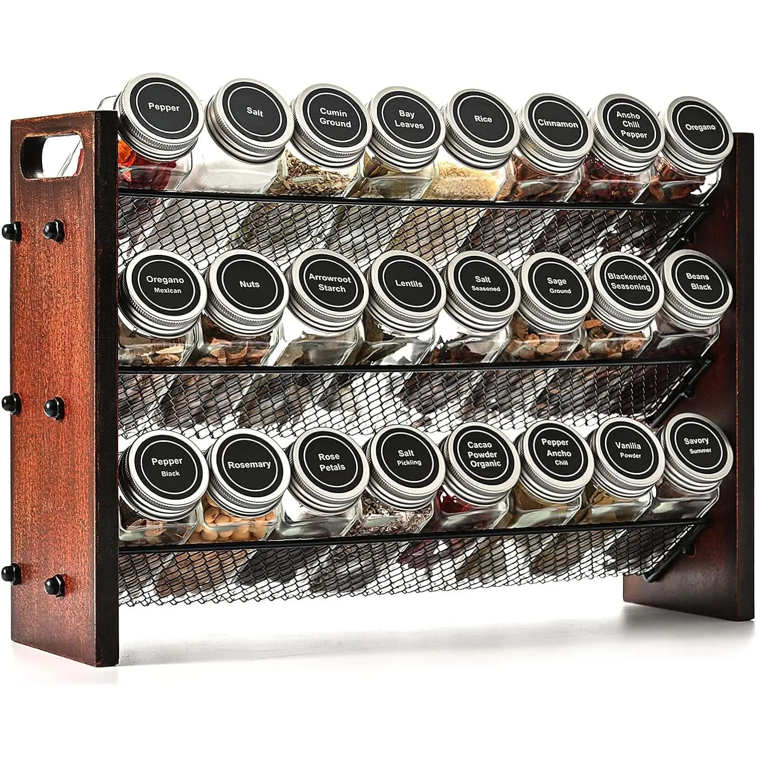 Rack,  Rack Organizer without Seasoning Jars, Wooden Rustic 3 Tier Kitchen  Organizer Shelf for Cabinet, Countertop or Wall Mount