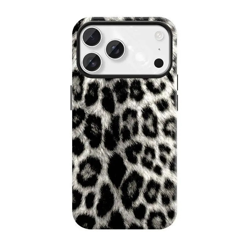 Black and white leopard pattern, stylish and high-end design, 2-in-1 phone case, suitable for iPhone 11, 12, 13, 14, 15, 16, 17 Pro Max & Samsung Galaxy S25 Ultra, S24 Plus, S23 FE, S22, S21, protective case for both men and women, MFL25, Smartphone, Prot