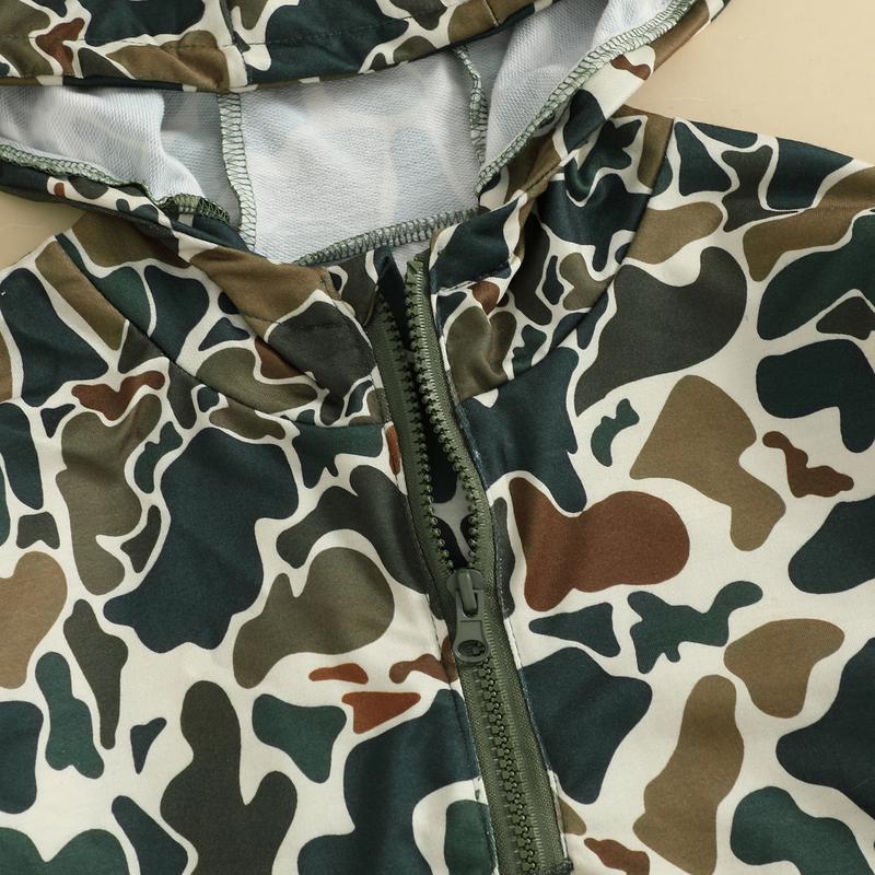 Infant Toddler Baby Girl Boy Camo Hoodie Outfit Half Zipper Long Sleeve Hooded Sweatshirt Casual Pullover Little Kids Hunting Clothes