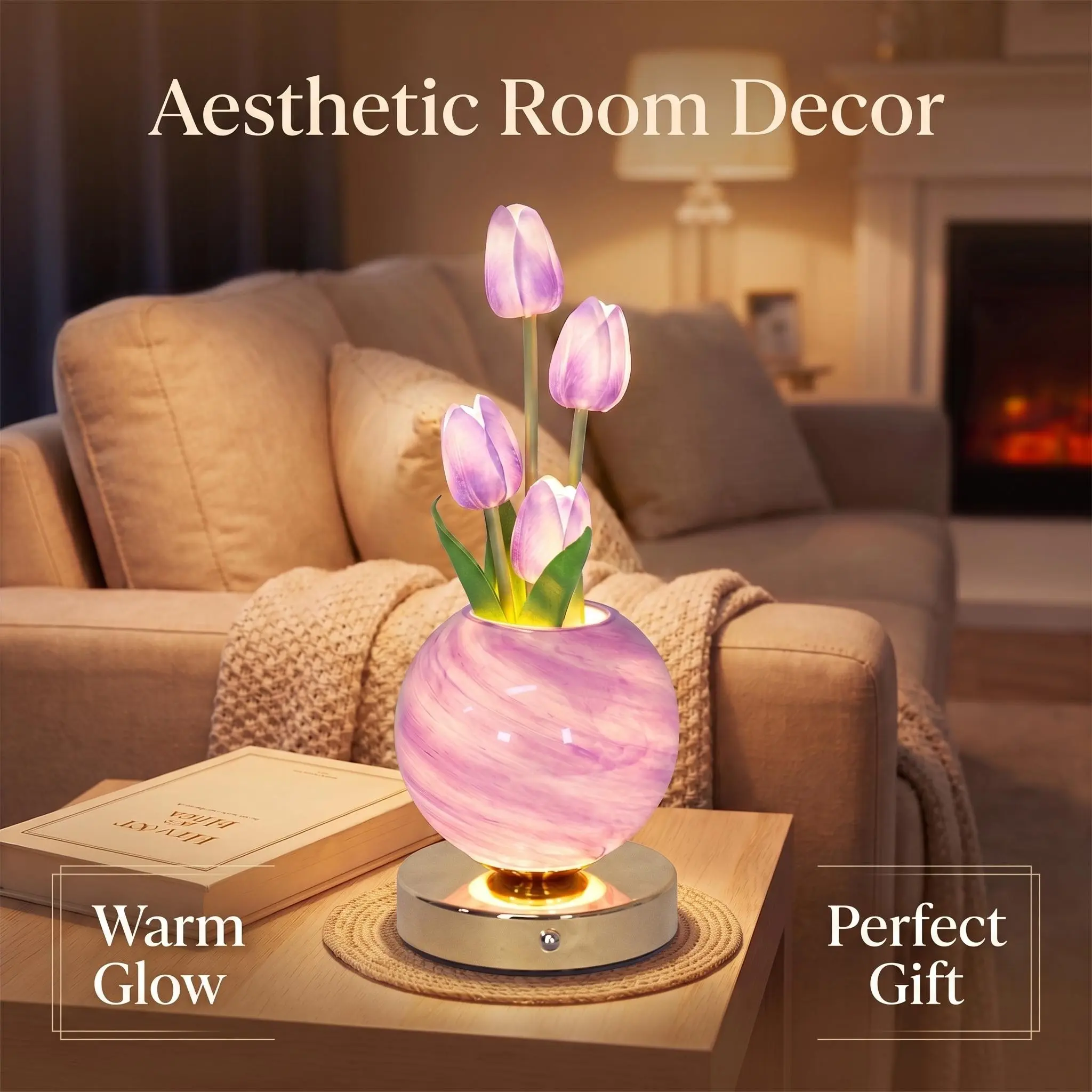 Touch Dimmable Tulip Flower Ambient Night Light, USB Rechargeable Fake Flower Desk Lamp, Bedroom Christmas Decor, Romantic Gift, Multiple Colors