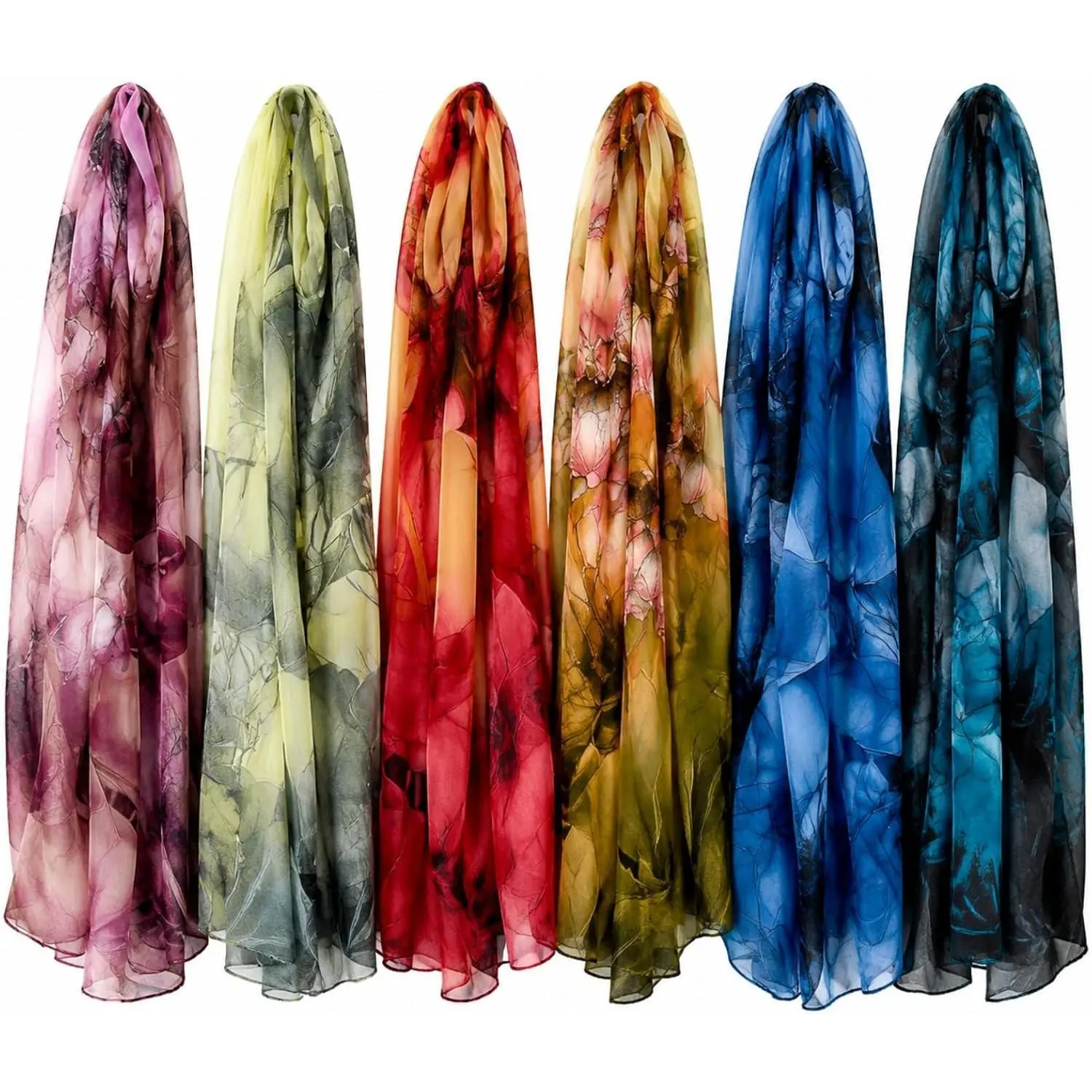6 Pcs Scarves for Women Lightweight Summer Floral Print Long Thin Scarf Shawl Dressy Bright Style(Gift)