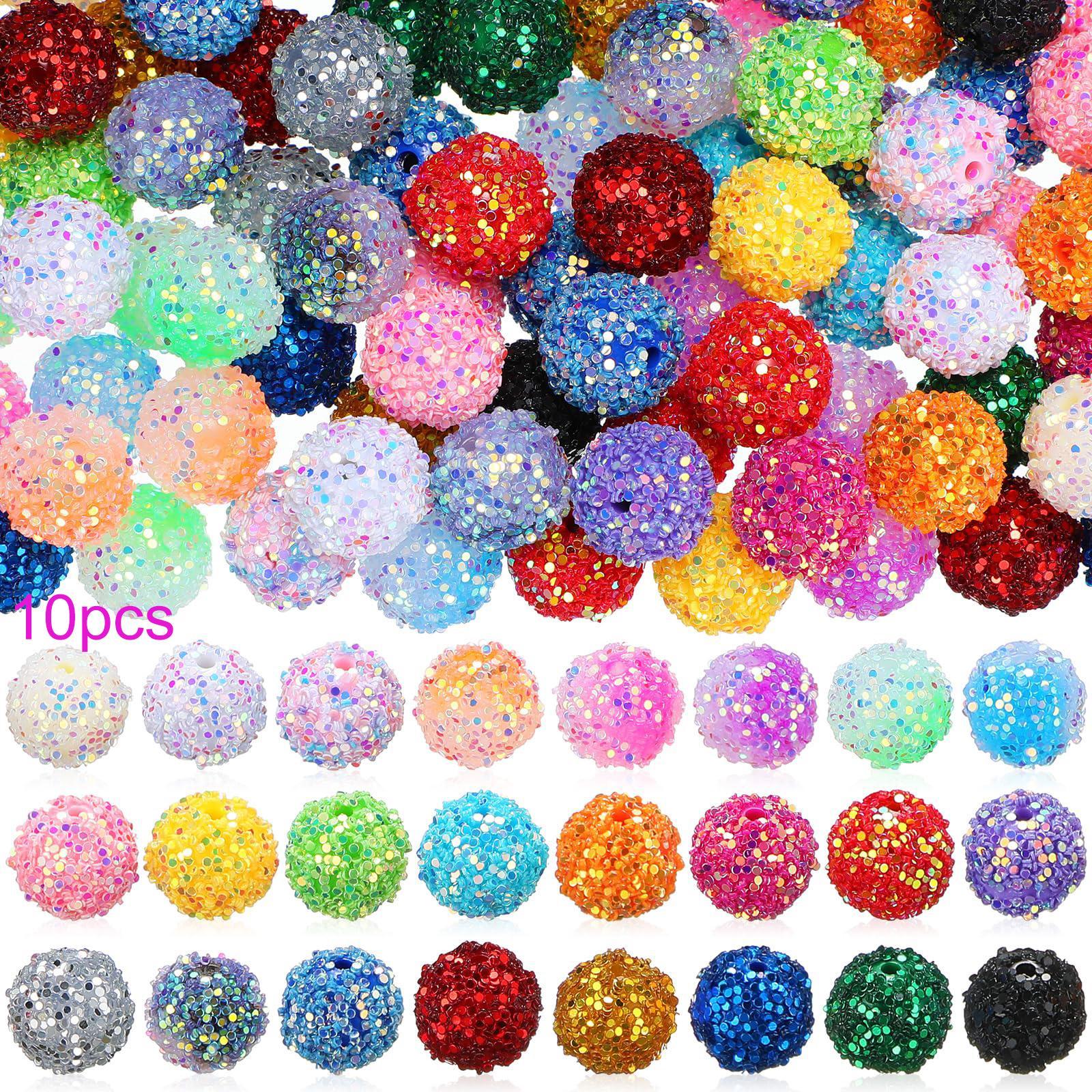 16mm Acrylic Beads Mix Crystal Beads Glitter Beads for Making Jewelry, 10pcs DIY Handmade Bead Bracelet Pendant Pen Key Chain, Special Decorative Accessories(Random Color), Christmas, Christmas Gift, Mixed Beads, Diy Beading