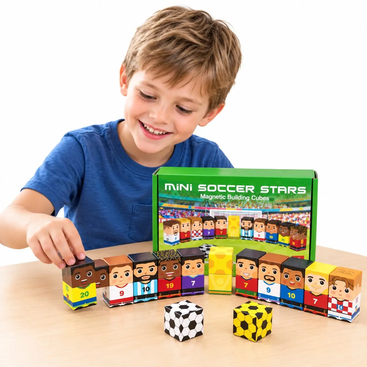 Mini Football Star Magnetic Cube Building Blocks, Magnetic Building Cubes, Soccer Theme Educational Toy, Interactive Football Player Magnetic Figures Set，Christmas Gift