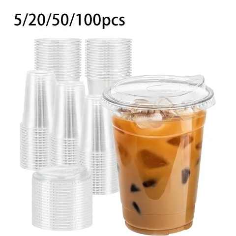 16oz Transparent Plastic Cup Set with Lids, Durable Ice Coffee Cups for Cold Drinks, Juice and Smoothies, Clear Plastic Cups with Lids
