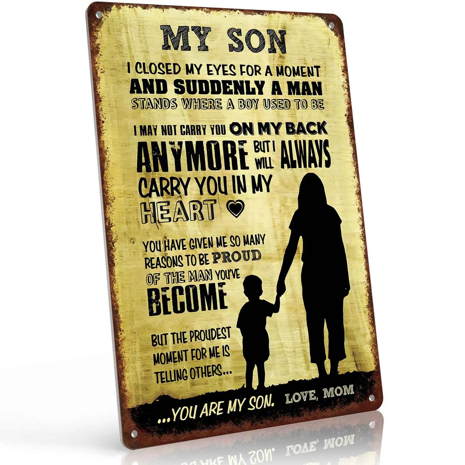 My Son Love Mom Quote Metal Sign 8x12 Inch, Vintage Inspirational Aluminum Wall Decor for Home, Bedroom & Living Room, Rustic Plaque
