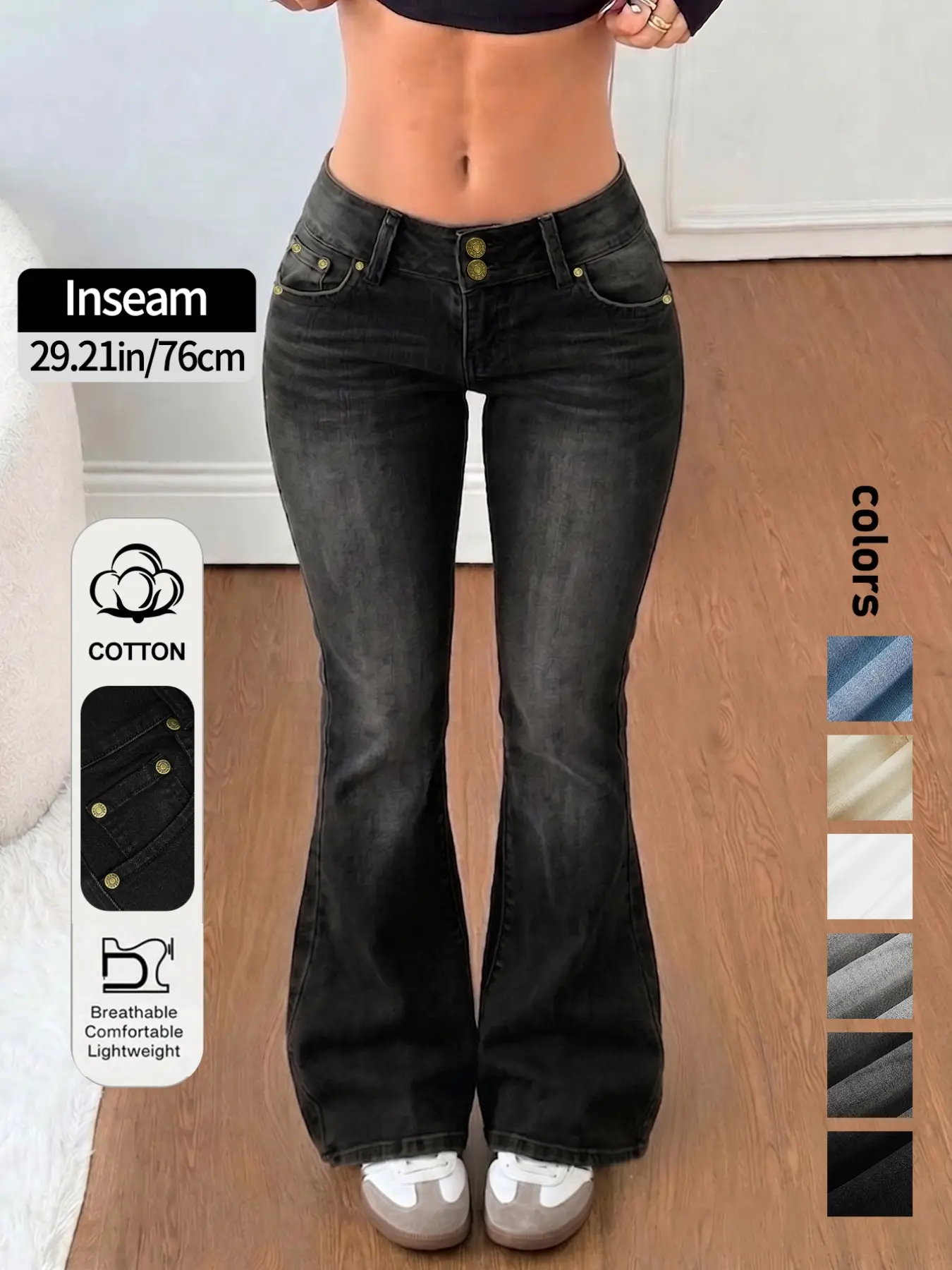 Vintage Washed Jeans High Stretch Slim Fit Micro Flare Pants, Y2K Streetwear Casual Women's Long Pants, Raw Wash Ankle Length Denim