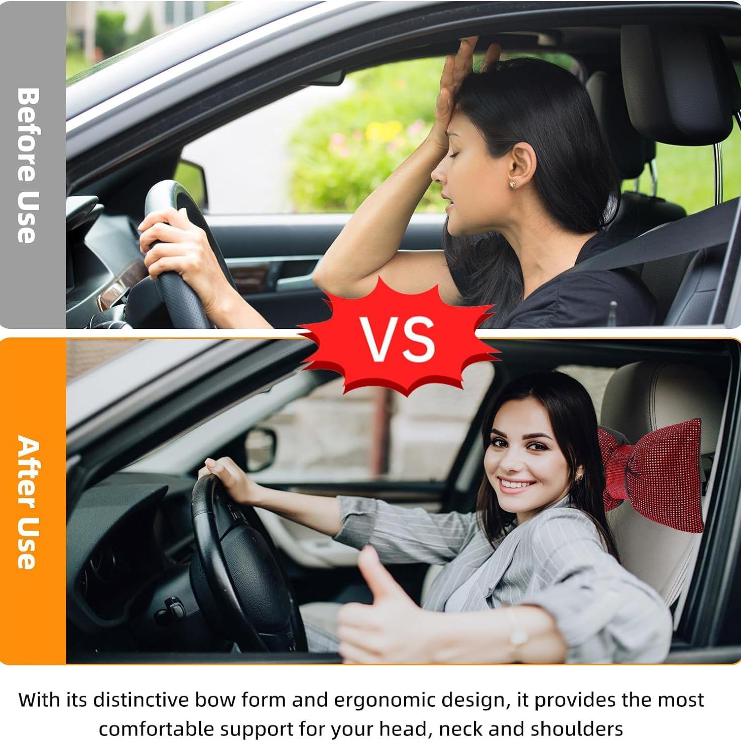 Rhinestone Decor Car Neck Pillow, Comfortable Cushion Head Rest Neck Support Pillow, Bling Crystal Bow Pillow for Women big pink bow pillow