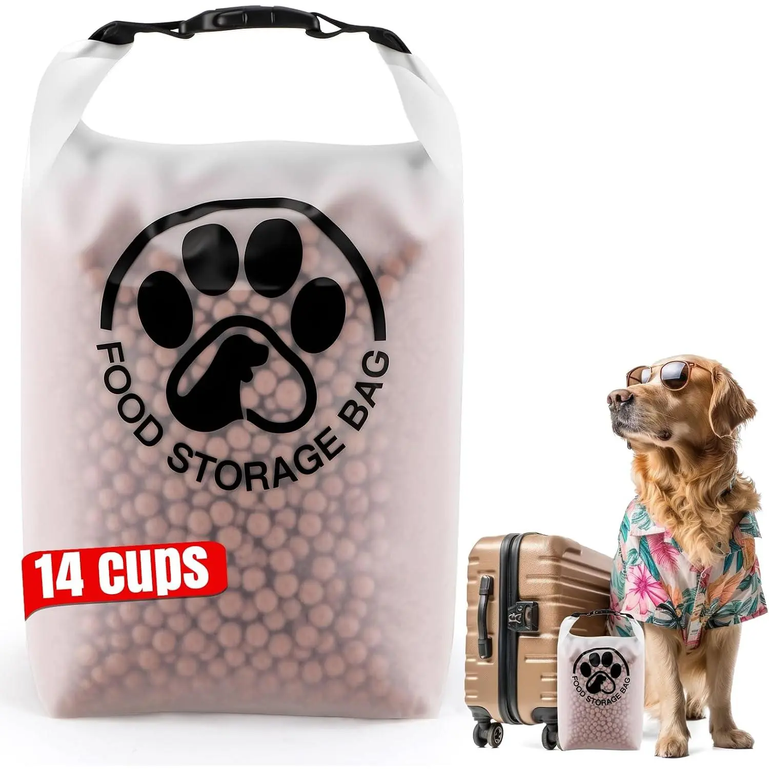 Storage Bag for Travel - Transparent Leak-Proof   Container with Roll-Top Closure, Keeps Kibble  for Camping Trip,  Boarding,  Getaways (14 Cups)