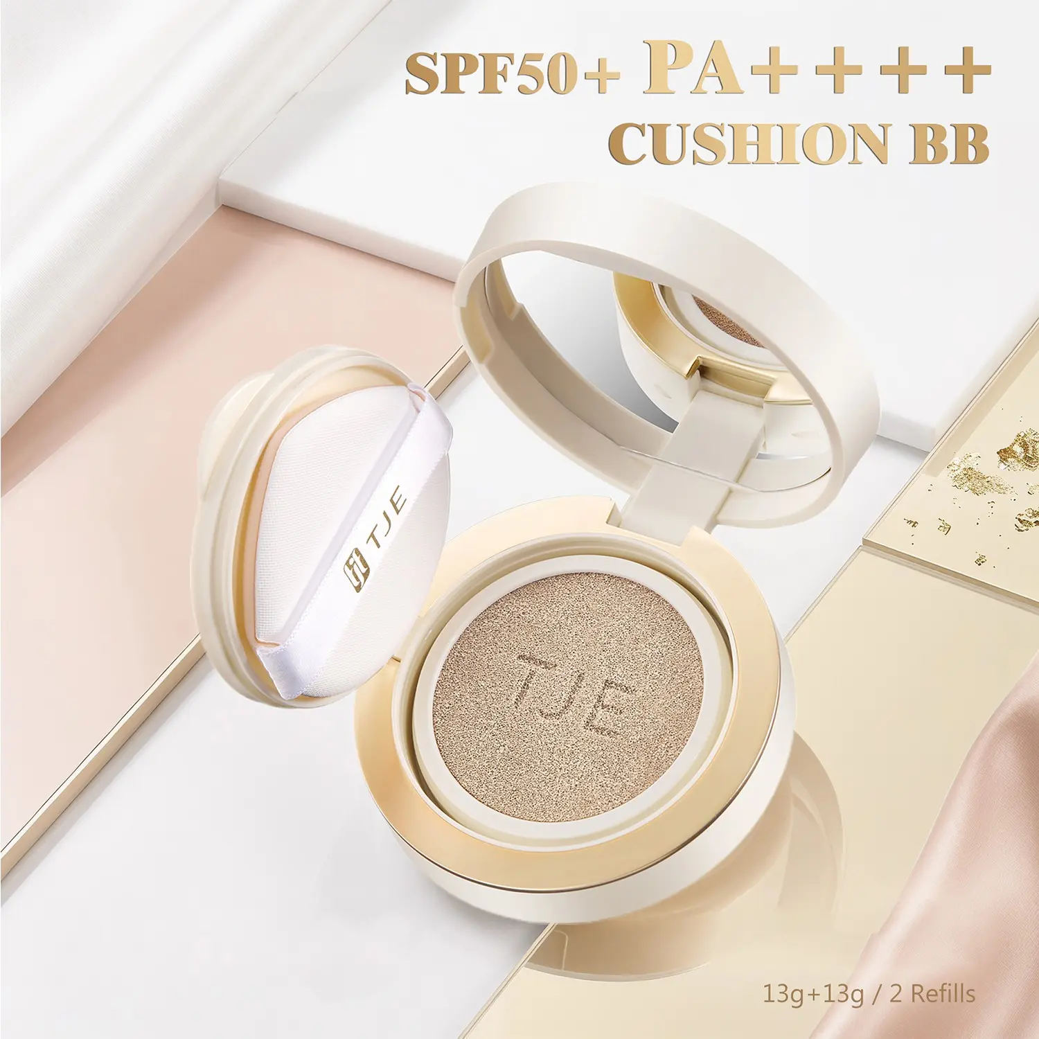TJE BB Cushion Sunscreen SPF50+ - Portable On-The-Go Protection with Skin-Caring Formula - 2 Shades Available