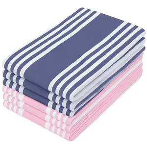 6-Pack Kitchen Towels, Blue Stripes, Super Absorbent Quick-Dry Soft Kitchen Hand Towel, Dishcloth Cleaning Cloth, Modern Style, Rectangular