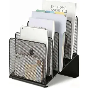 File Organizer for Desk, File Folder Organizer with 5-Section Vertical Rack, Suitable for Home Office Document Organization and Storage(Black)