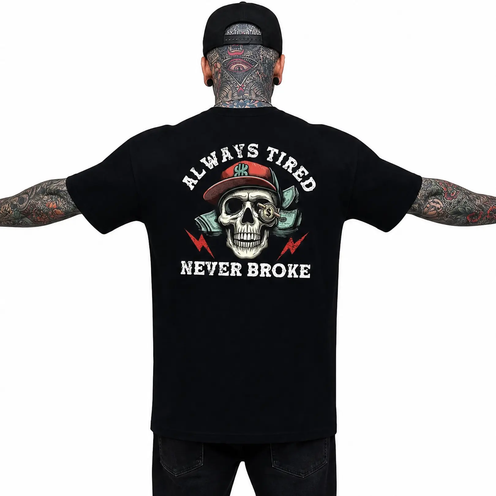 Always Tired Never Broke Print Men's T-shirt, Top Menswear, Casual Streetwear