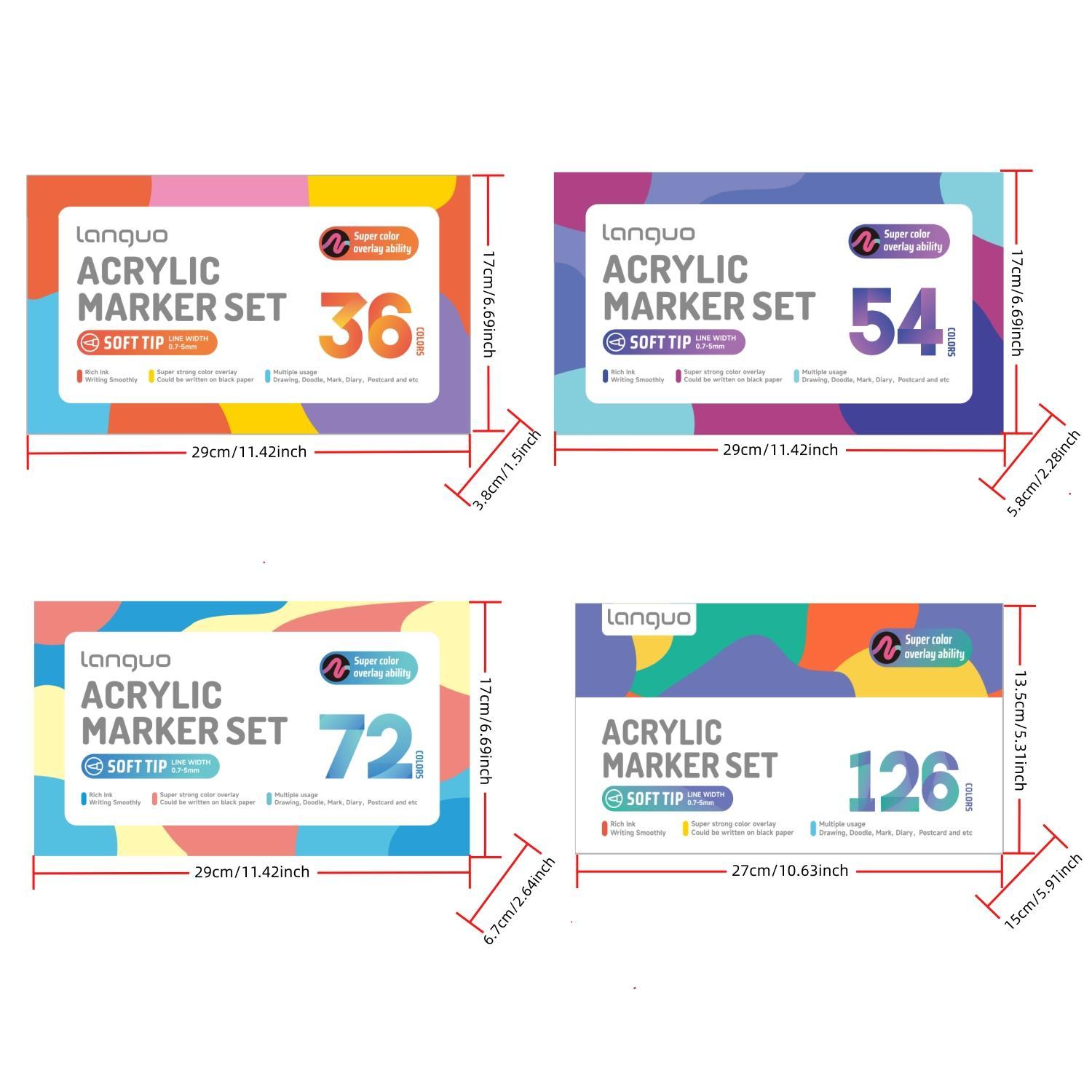 Acrylic Marker Pen Set, 126/72/54/36 Colors Soft Brush Acrylic Markers Set, Waterproof Pen, Soft Brush Nib for Glass Stone Metal Wood Plastic Paper, Acrylic Paint Pens