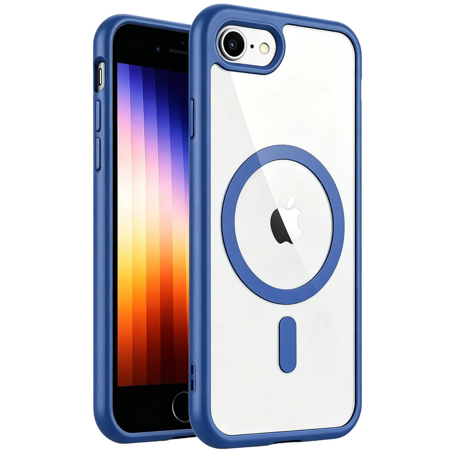 Luxury Blue transparent Backboard magnetic shockproof wireless charging phone protective case for iPhone 7 8 SE2 SE3 7Plus 8Plus