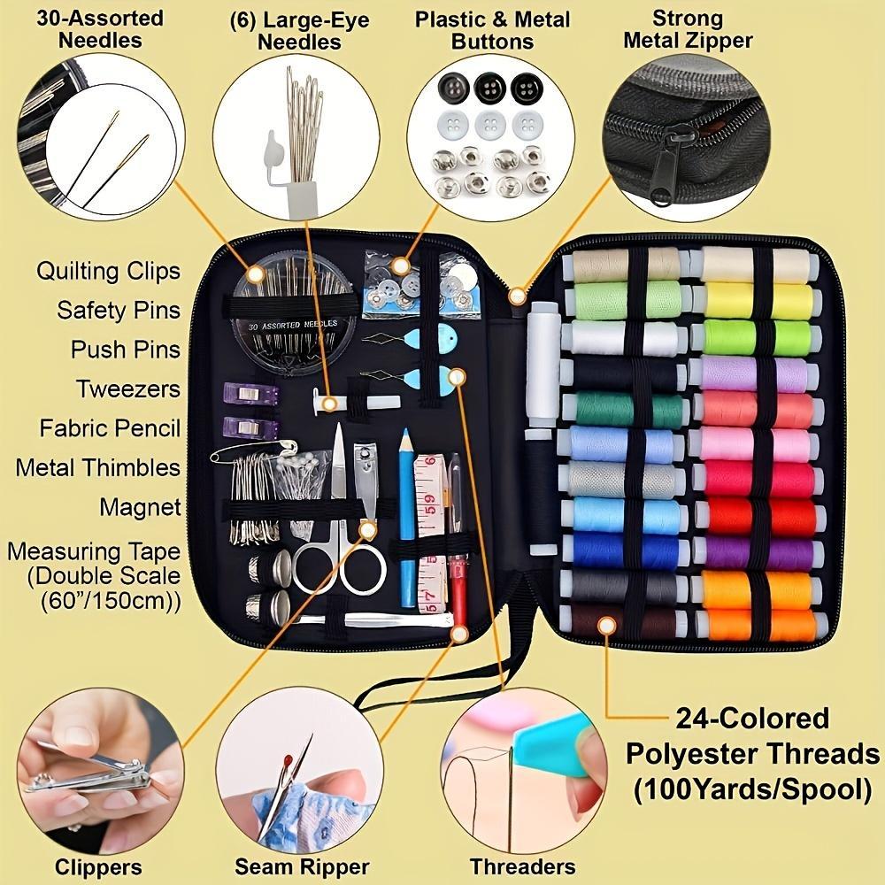 Portable Canvas Sewing Kit Set, Multi-Functional Needle Case with Storage Bag, Compact Travel Set, Quick Repair, Sewing Tool Box, Needle Crafts Kit