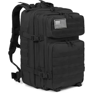 13.21gal Outdoor Tactical Backpack, 3-Day Highland Assault Large Survival Kit, Shelter Bag, Molle Multi-Function System, Abrasion Resistant, Camping, Hiking, Traveling, Fishing Black Backpack with U.S.Flag Patch
