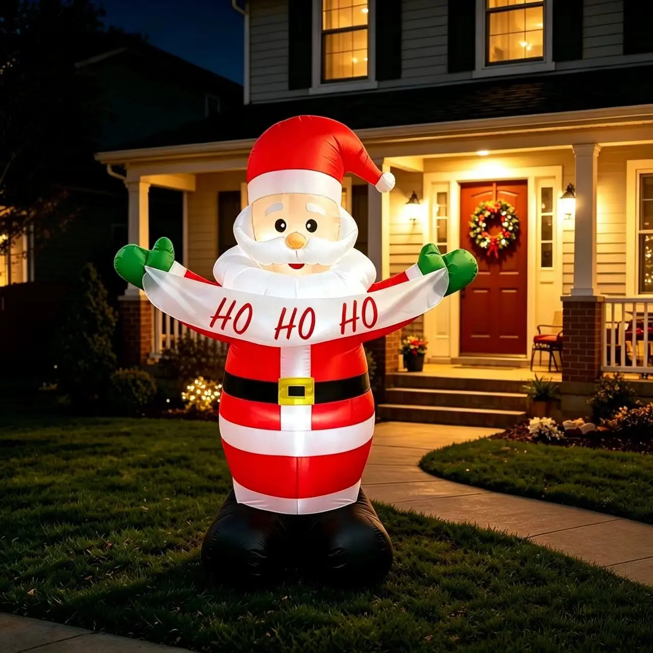 Christmas Inflatable Santa Banner 1.8m, Outdoor Garden LED Christmas Decoration, Classic Santa Inflatable Balloon with Handle Strap