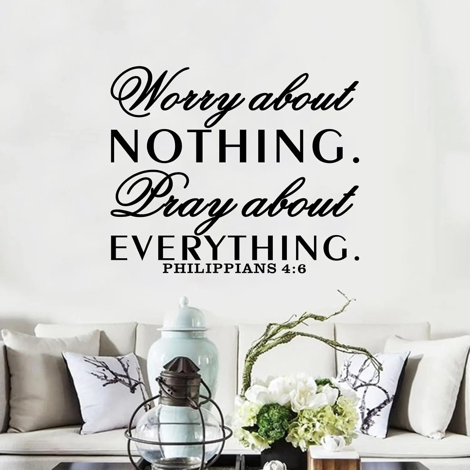 Inspirational Wall , Prayer Wall Decor, Quotes  Verse Christian Religious Faith Bedroom Living Room Vinyl Art Decor  Stickers Worry About  Pray About Everything 18"X15"
