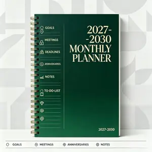 2027-2030 Monthly Planner/Calendar - January 2027 to December 2030, 4-Year Monthly Planner, Dark Green Themed Cover Design Notebook, Yearly Calendar Planning, Monthly Tabs, 48-Month Calendar, 5.5 x 8.3 Inches Thickened Paper, Elastic Cover, Durable Double