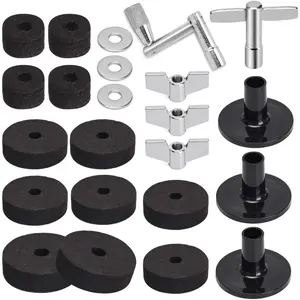 23 count Cymbal  Accessories, Cymbal Stand Felts, Drum Felt Pads Include Wing Nuts, Washers, Sleeves & Drum Key Accessory Set - Black