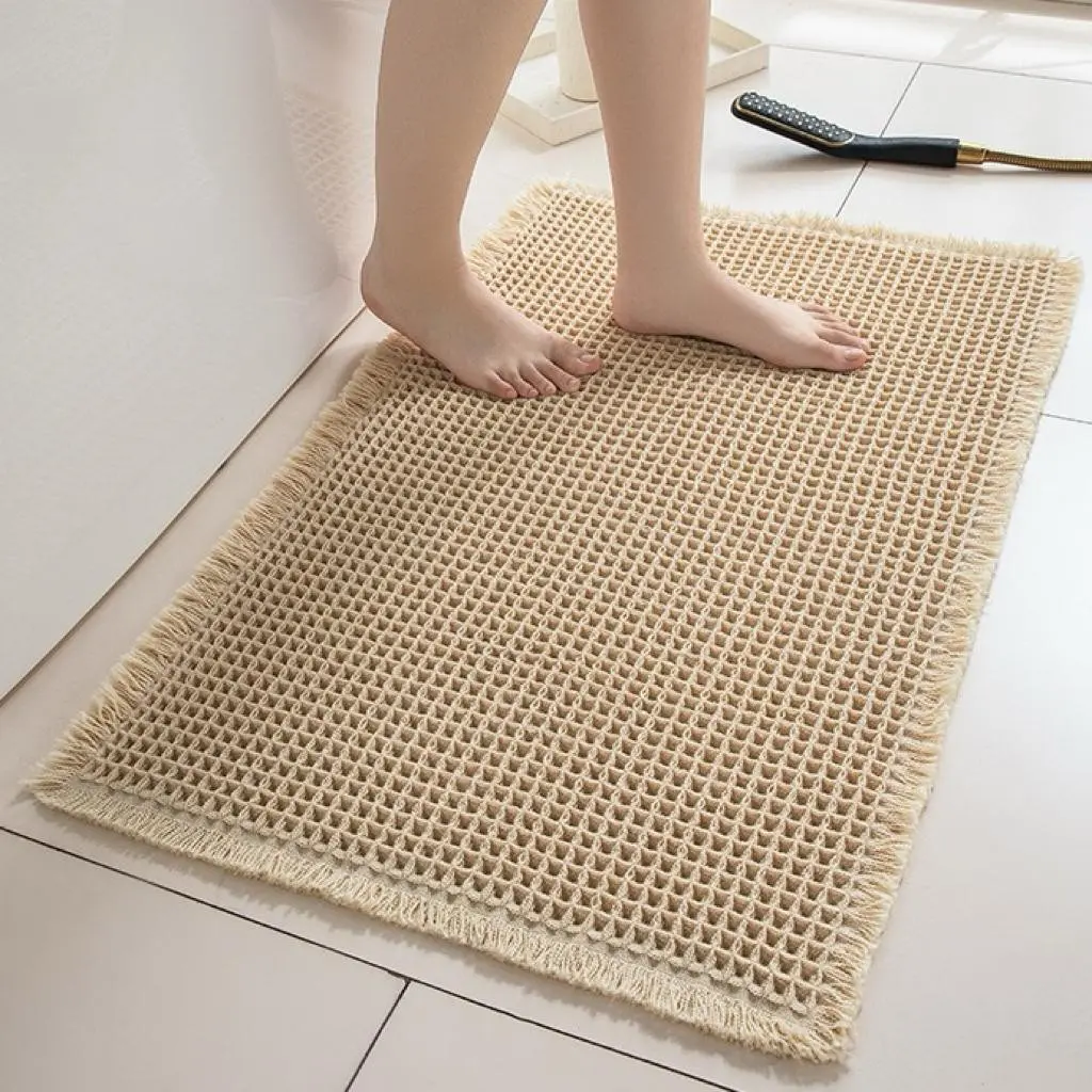 Non-Slip Waffle Bath Mat, Bathroom Door Mat, Entry Rug, Absorbent Kitchen Mat, Home Decor Pad, Waterproof Floor Protector