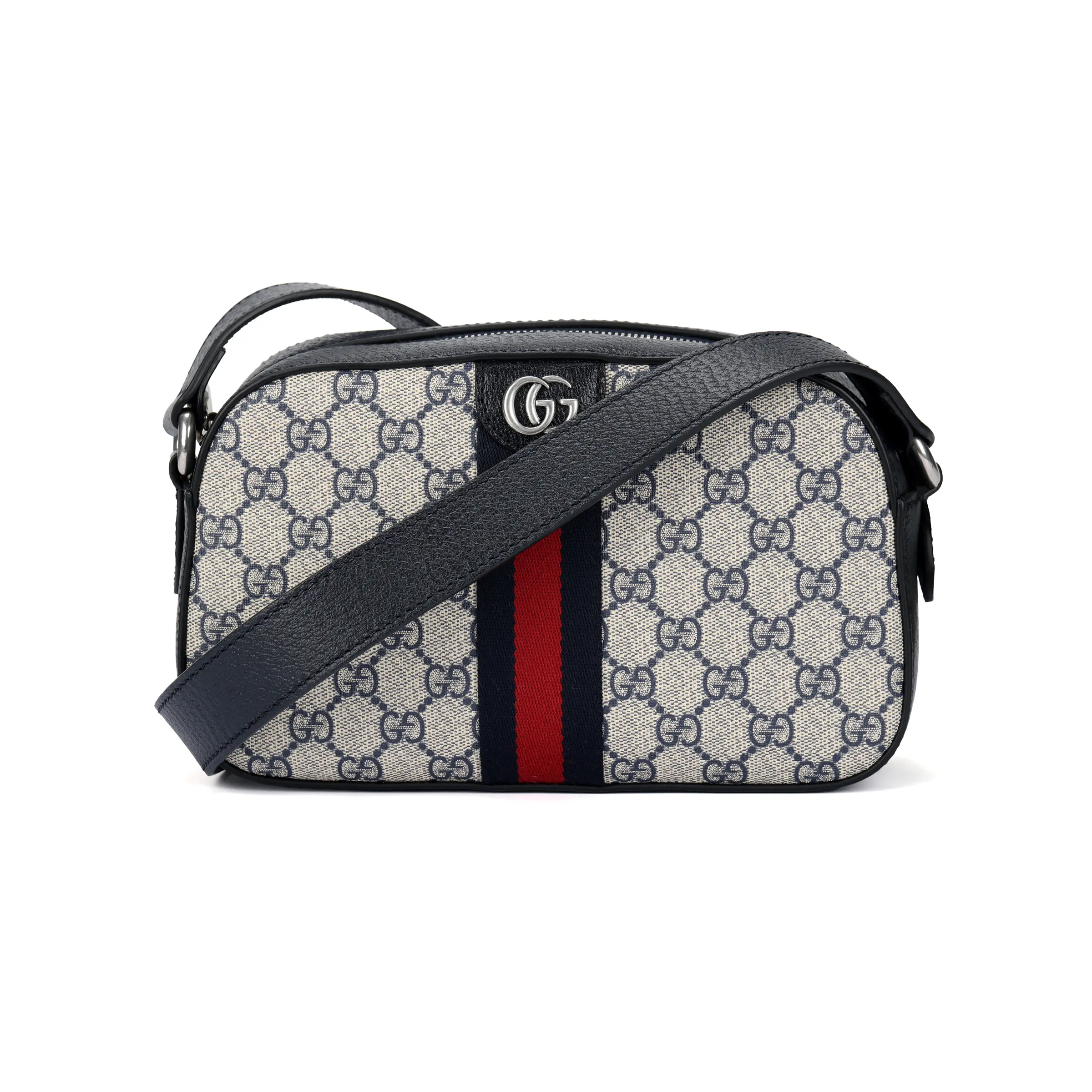 Gucci Ophidia Vintage Distressed Silver Logo GG Monogram Red-Blue Webbing Leather Crossbody Bag for Men in Blue and Beige
