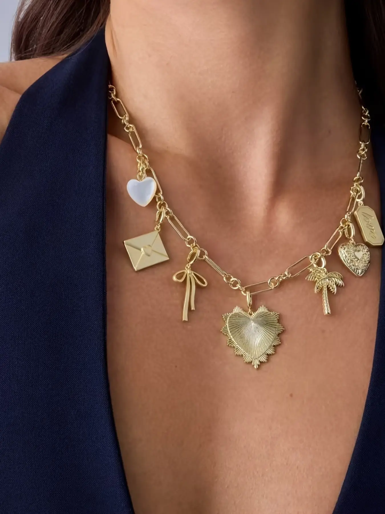 14k Removable Charm Necklace for Women, Adjustable Link Chain, Mix & Match Pendants, Trendy Designs, Elegant Dainty Necklace