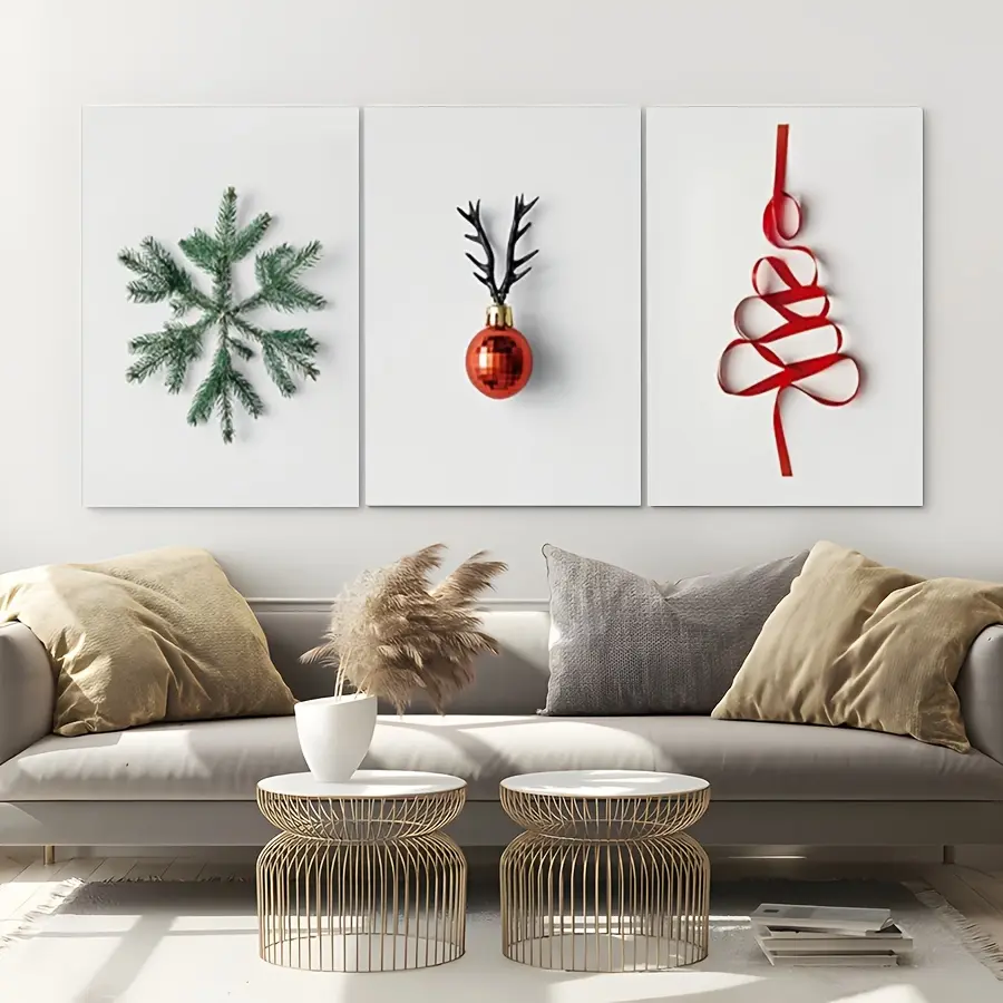2D canvas, 3 pieces with frame - Minimalist Christmas art print themed canvas wall art framed painting on clearance sale, suitable for Halloween, Christmas, winter and summer, luxurious interior decoration for him/her, bedroom, living room, bathroom, home