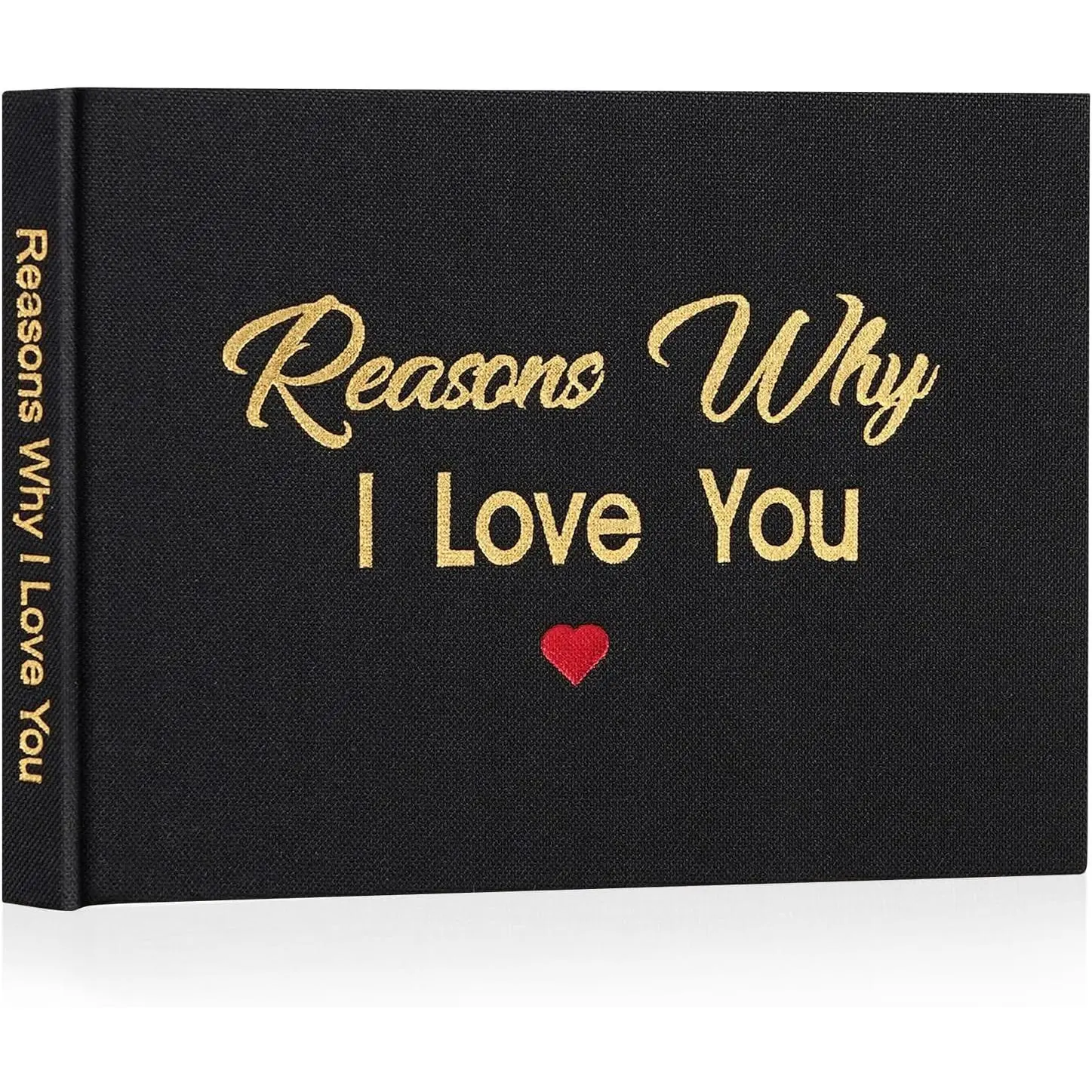 What I Love About You Fabric Fill-in-the-Blank Love Journal Book for Couples Husband Wife Him Her, Birthday Christmas Gifts Stocking Stuffer (Black)