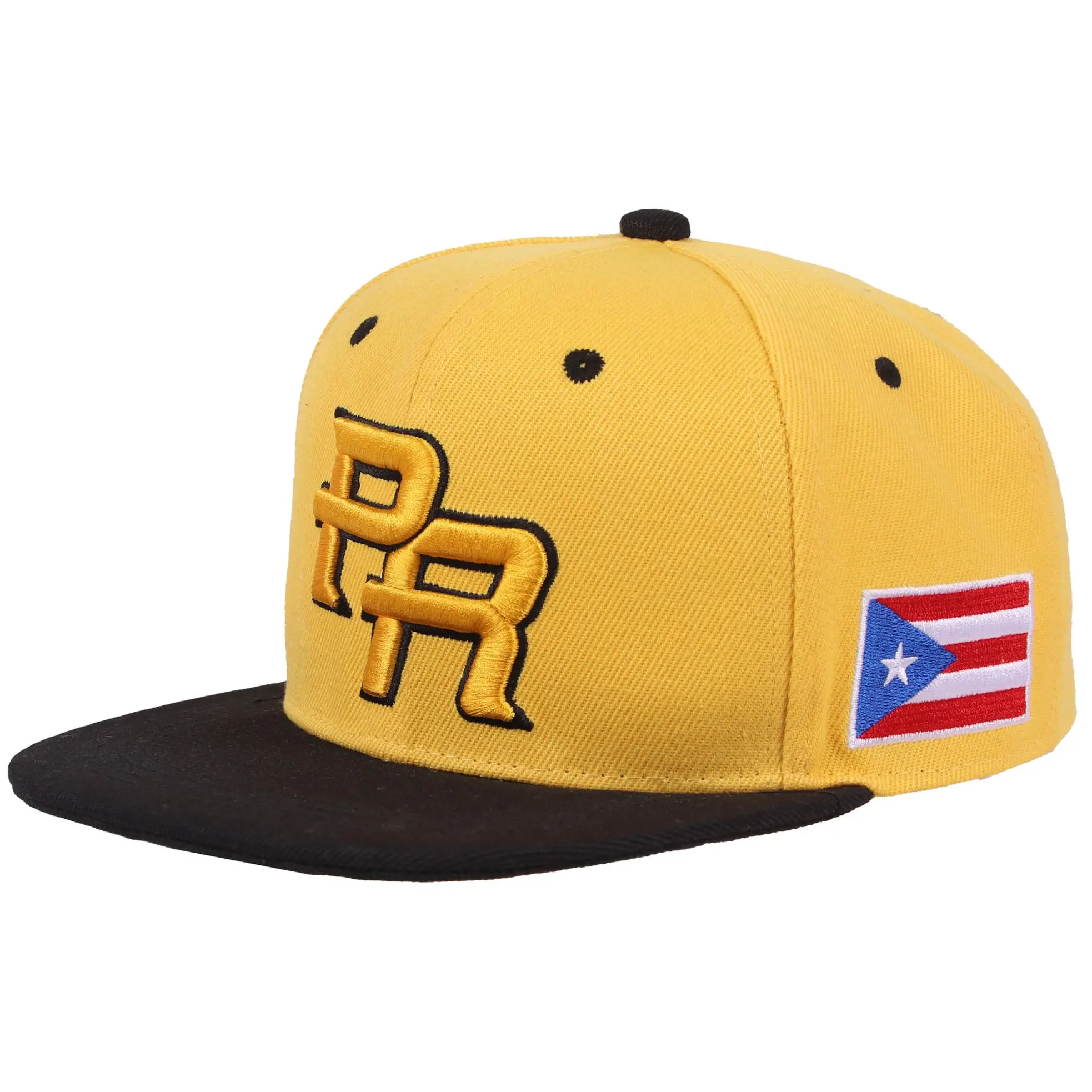PR Yellow Color Blocking Snapback Embroidered Puerto Rico Character Design Adjustable Cap Hip-Hop Sun Protection Hat For Men And Women Casual Personality Outdoor Hat