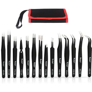 14 PCS Precision ESD Anti-Static Stainless Steel Tweezers Set, Ideal for Craft, Jewelry Making, Electronics Repair & Laboratory Work
