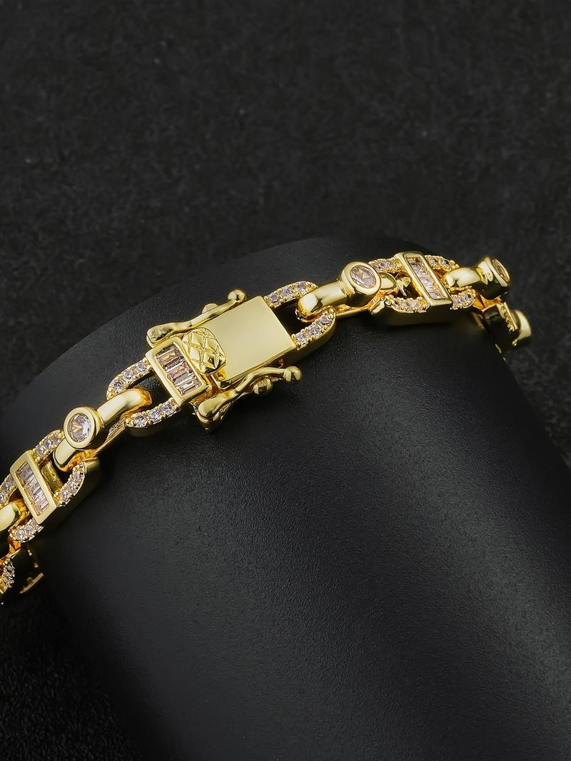 7mm Hip Hop Chain Bracelet, Rhinestone Decorated Bracelet, Fashion Jewelry for Party, Daily Clothing Decor, Trendy All-match & Exquisite Jewelry for Birthday Gift