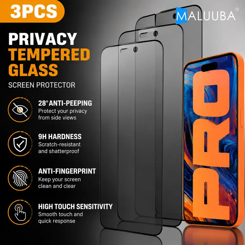 Maluuba Dust-Free Screen Protector for iPhone 17 Pro Max, 3-Pack Bubble-Free Auto-Align Tempered Glass, Game Supplies & Accessories