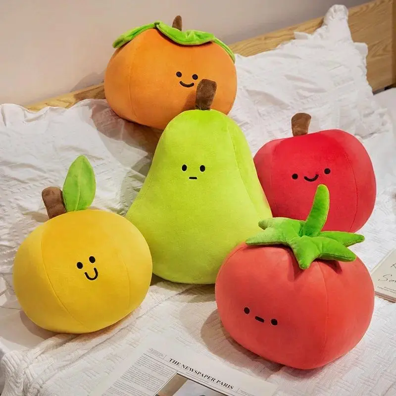 Squishy Fruit Plush Toy Stuffed Tomato Apple Pear Orange Persimmon Plush Pillow Soft Food Plush Peluche Kids Birthday Gift