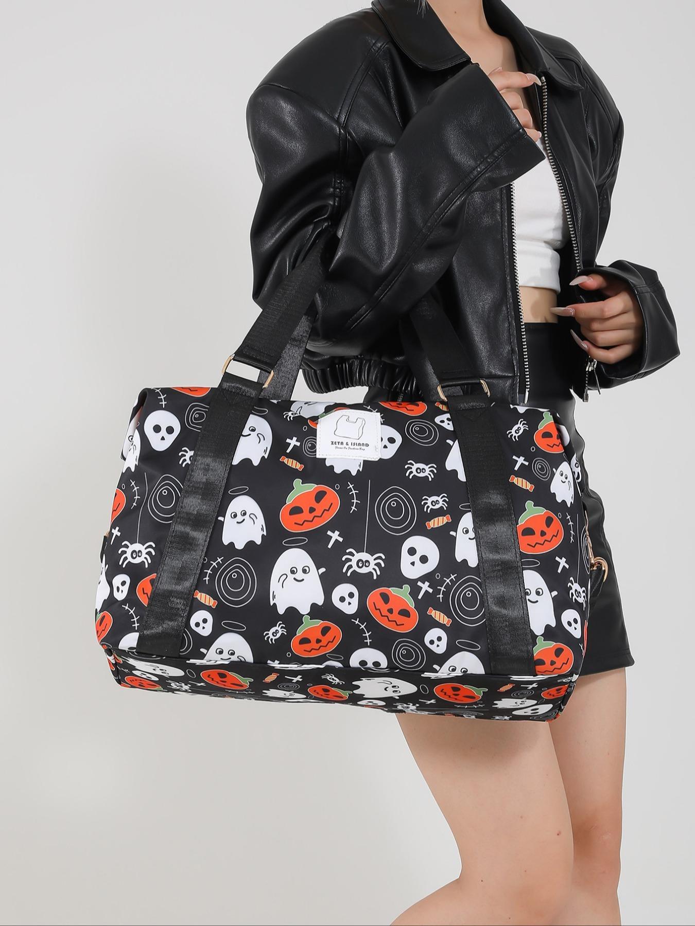 Halloween Themed Duffel Bag, Large Capacity Travel Bag with Waterproof Pocket & Shoe Compartment, Portable Travel Bag for Travel Sports Fitness Tourism