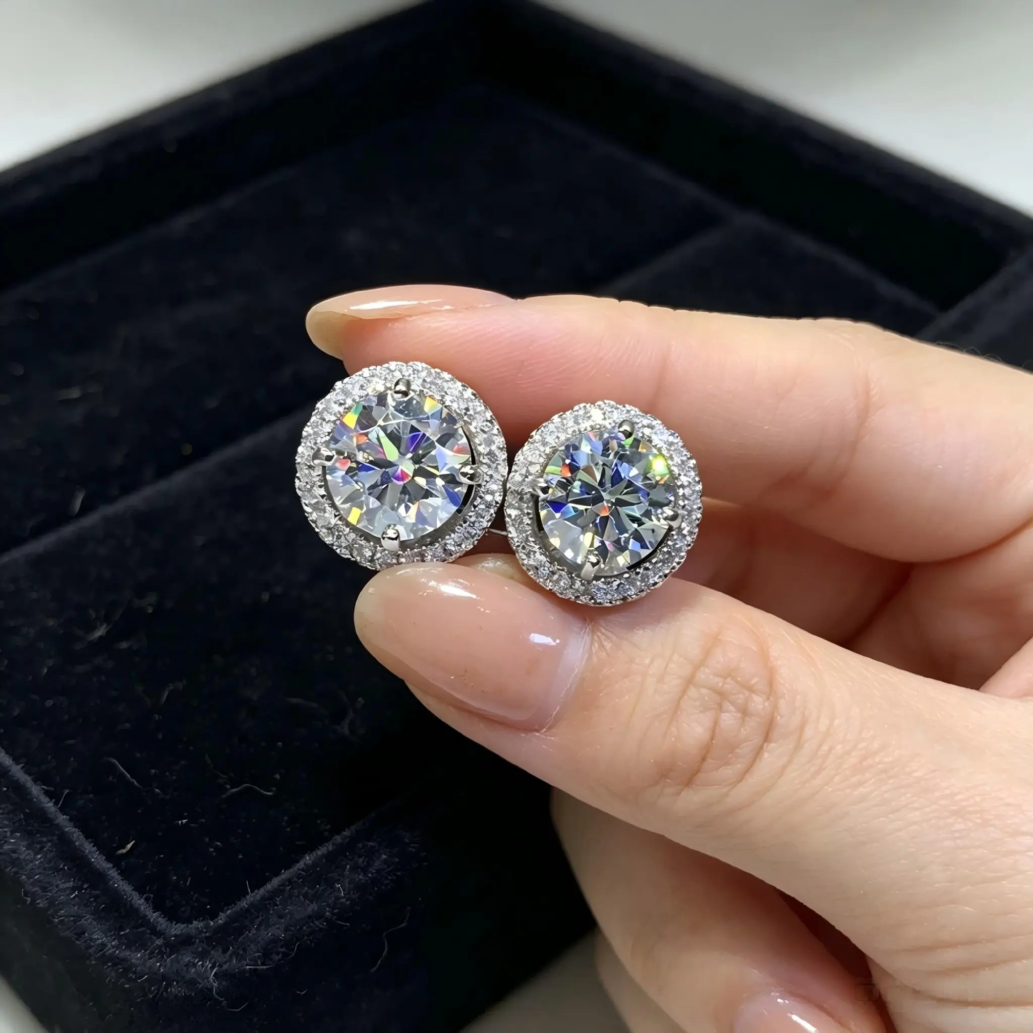 Unisex Minimalist S925 Sterling Silver Soft-Needle Stud Earrings - High Purity, Round Cut, Multi-Size Moissanite & Cubic Zirconia Simulated Diamonds (0.3ct, 0.5ct, 1ct, 2ct) with Light Refraction, 2026 New Trend Authenticity Certificate Fine Jewelry, Form