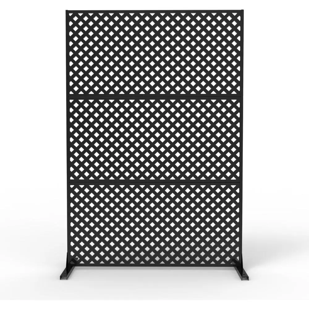 Metal Privacy Fence Room Divider, 72" H × 47" W Heavy-Duty Galvanized Steel Freestanding Panel with Stand, Corrosion-Resistant, UV-Resistant, Windproof Decorative Outdoor Privacy Screen for Patio, Indoor Use
